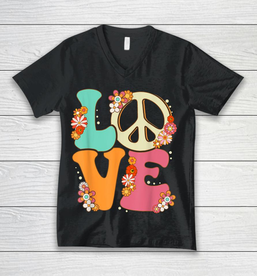 Peace Sign Love 60S 70S Costume Groovy Hippie Theme Party Unisex V-Neck T-Shirt