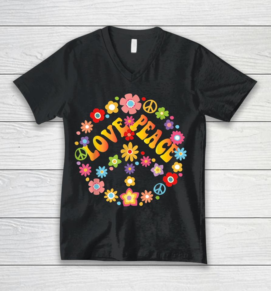 Peace Sign Love 60S 70S Tie Dye Hippie Unisex V-Neck T-Shirt