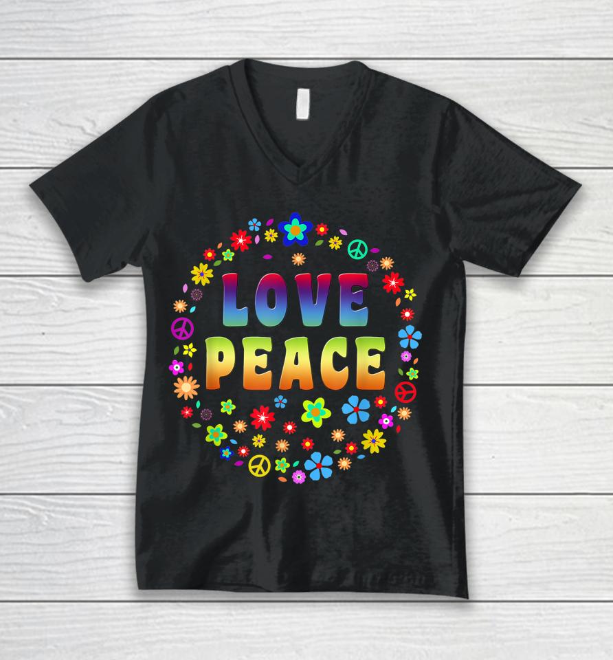 Peace Sign Love 70S Hippie Unisex V-Neck T-Shirt