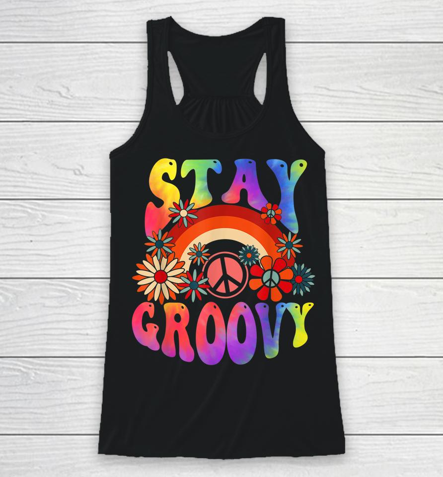 Peace Sign Love Tie Dye Hippie Halloween Stay Groovy Racerback Tank