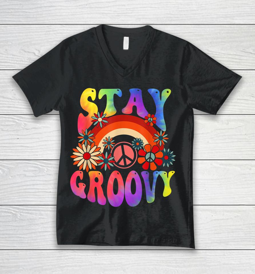 Peace Sign Love Tie Dye Hippie Halloween Stay Groovy Unisex V-Neck T-Shirt