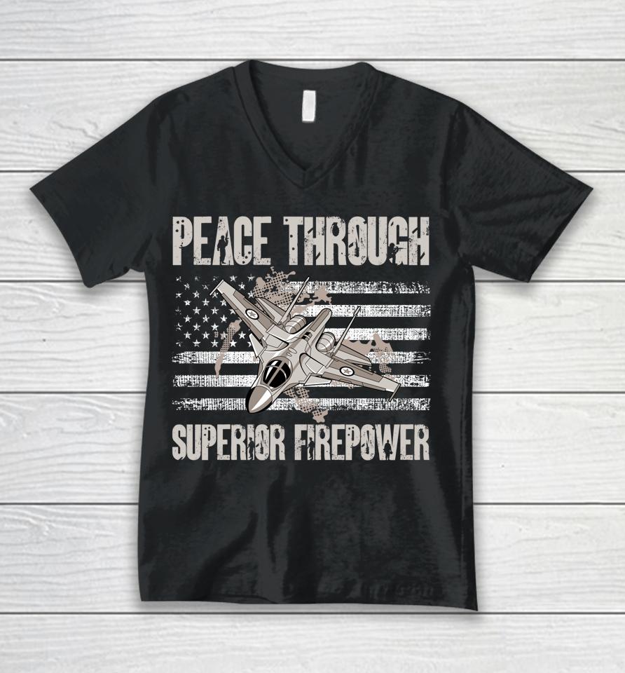 Peace Through Superior Firepower Unisex V-Neck T-Shirt