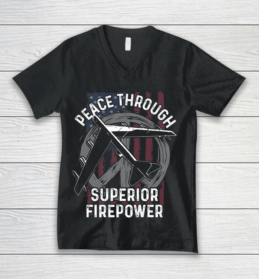 Peace Through Superior Firepower T Shirt B-52 Bomber Unisex V-Neck T-Shirt