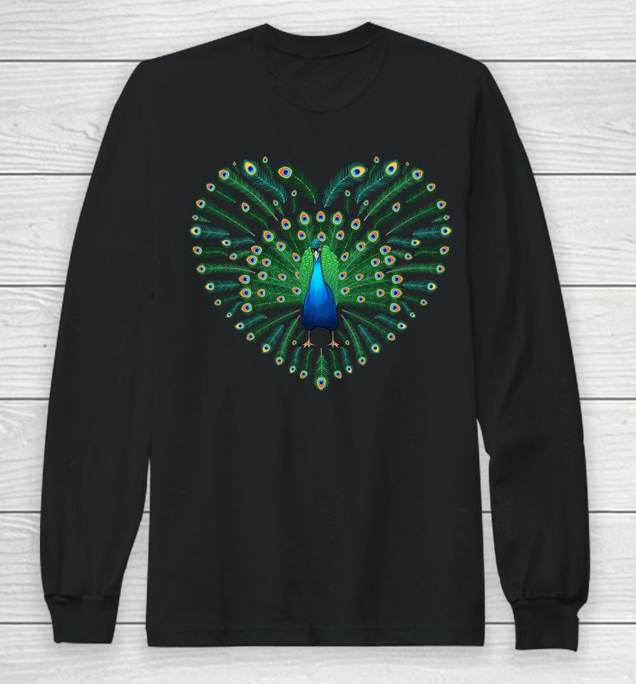 Peacocks Feather Heart Bird Lover Long Sleeve T-Shirt