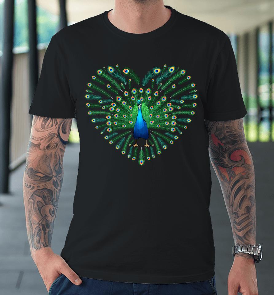 Peacocks Feather Heart Bird Lover Premium T-Shirt