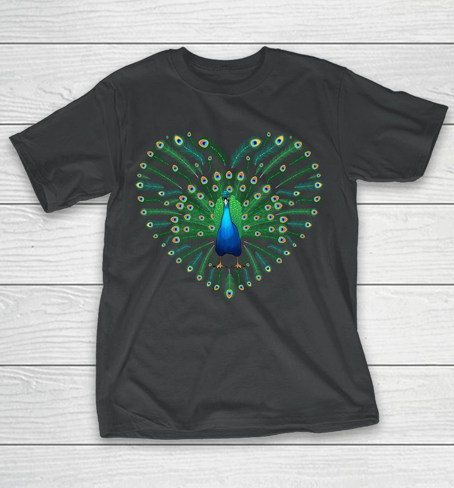 Peacocks Feather Heart Bird Lover T-Shirt