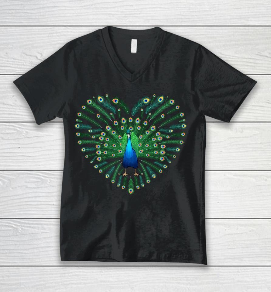 Peacocks Feather Heart Bird Lover Unisex V-Neck T-Shirt