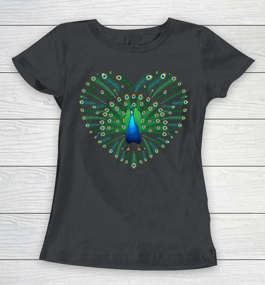 Peacocks Feather Heart Bird Lover Women T-Shirt