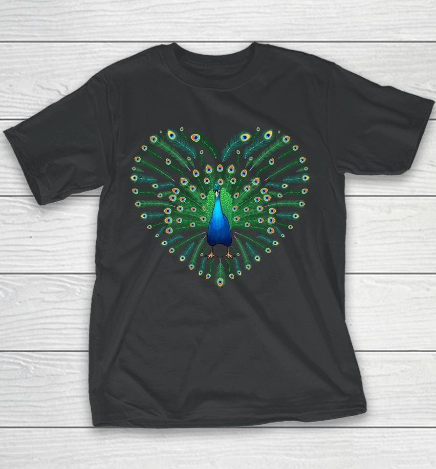 Peacocks Feather Heart Bird Lover Youth T-Shirt
