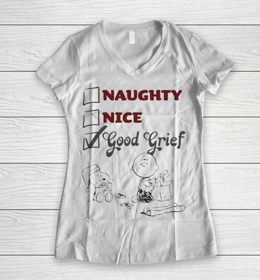 Peanuts Snoopy And Charlie Brown Good Grief Women V-Neck T-Shirt