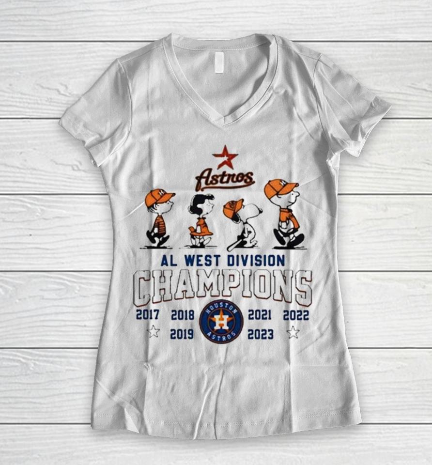 Peanuts Snoopy And Friend Houston Astros 2017 2023 Al West Division Champions Women V-Neck T-Shirt