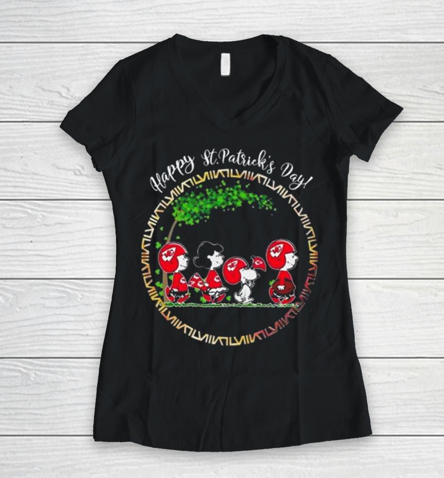 Peanuts Snoopy And Friends Kansas City Chiefs Happy St Patrick’s Day Women V-Neck T-Shirt