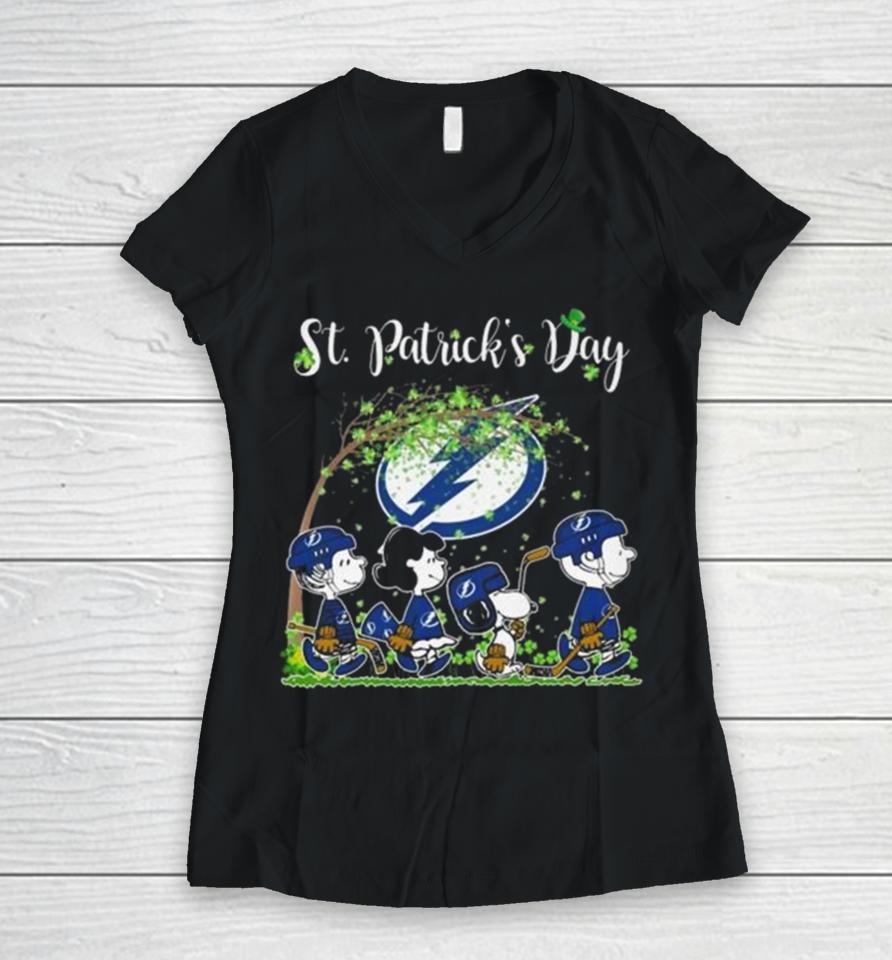 Peanuts Snoopy And Friends Tampa Bay Lightning St Patrick’s Day 2024 Women V-Neck T-Shirt