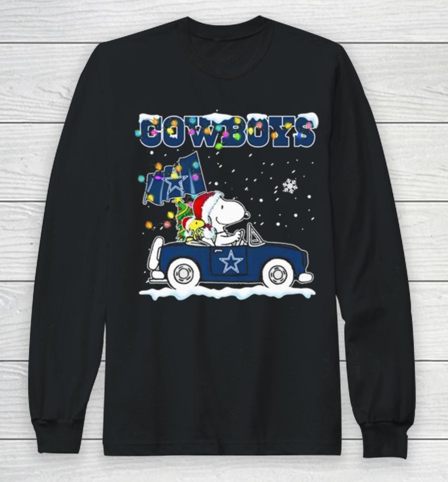 Peanuts Snoopy And Woodstock Drive Car Dallas Cowboys Christmas Long Sleeve T-Shirt