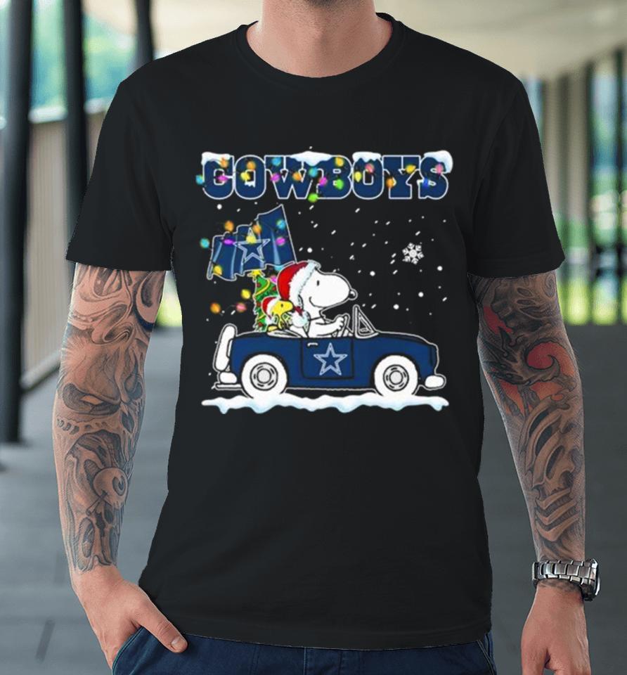 Peanuts Snoopy And Woodstock Drive Car Dallas Cowboys Christmas Premium T-Shirt