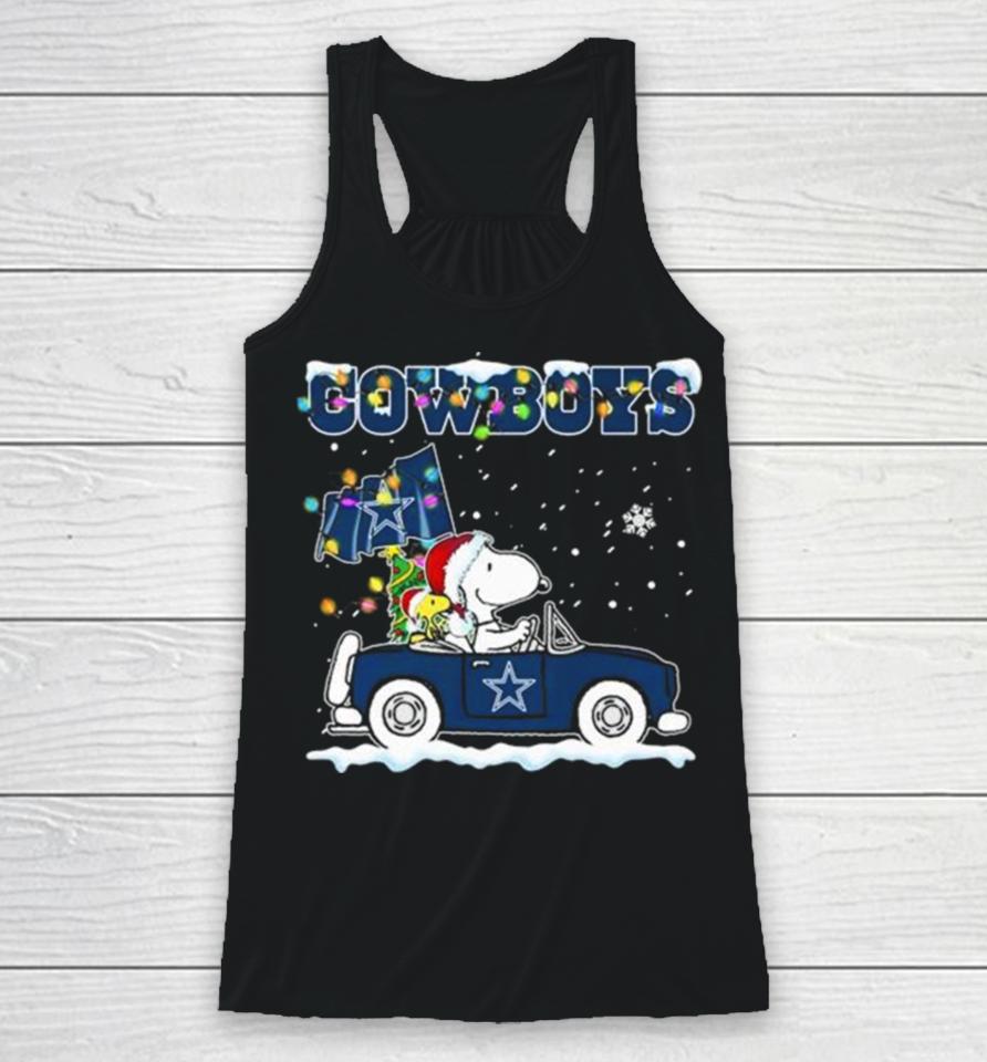 Peanuts Snoopy And Woodstock Drive Car Dallas Cowboys Christmas Racerback Tank