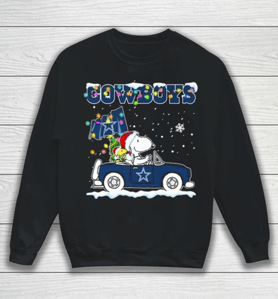Peanuts Snoopy And Woodstock Drive Car Dallas Cowboys Christmas Sweatshirt