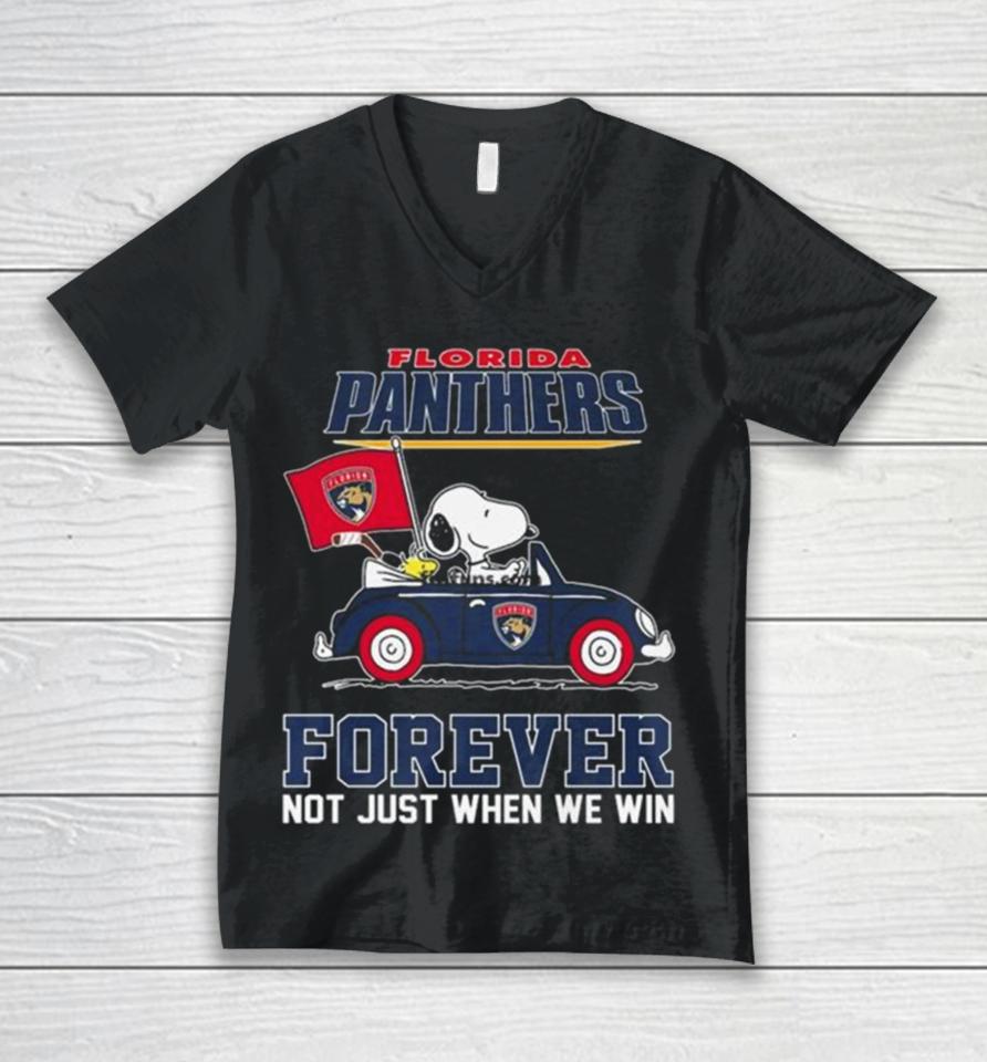 Peanuts Snoopy And Woodstock Florida Panthers On Car Forever Not Just When We Win Unisex V-Neck T-Shirt