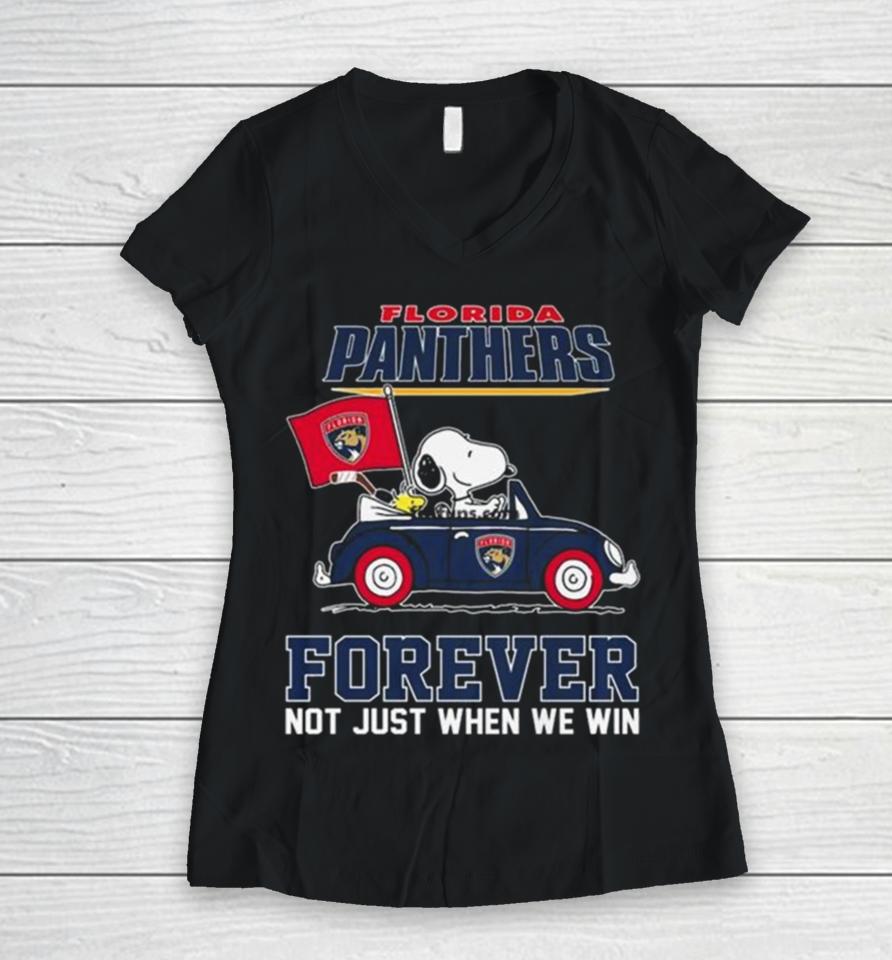 Peanuts Snoopy And Woodstock Florida Panthers On Car Forever Not Just When We Win Women V-Neck T-Shirt