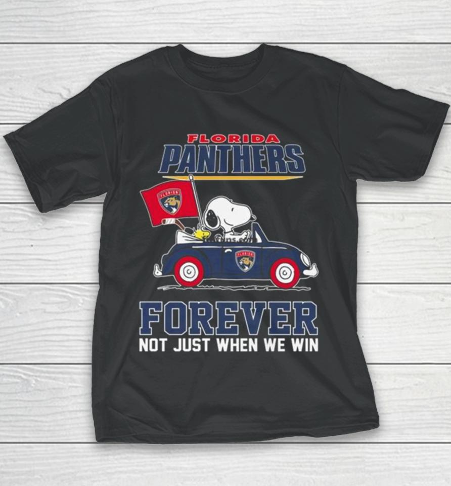 Peanuts Snoopy And Woodstock Florida Panthers On Car Forever Not Just When We Win Youth T-Shirt