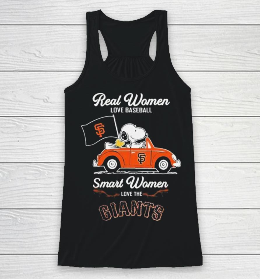 Peanuts Snoopy And Woodstock On Car Real Women Love Baseball Smart Women Love The Sf Giants Racerback Tank