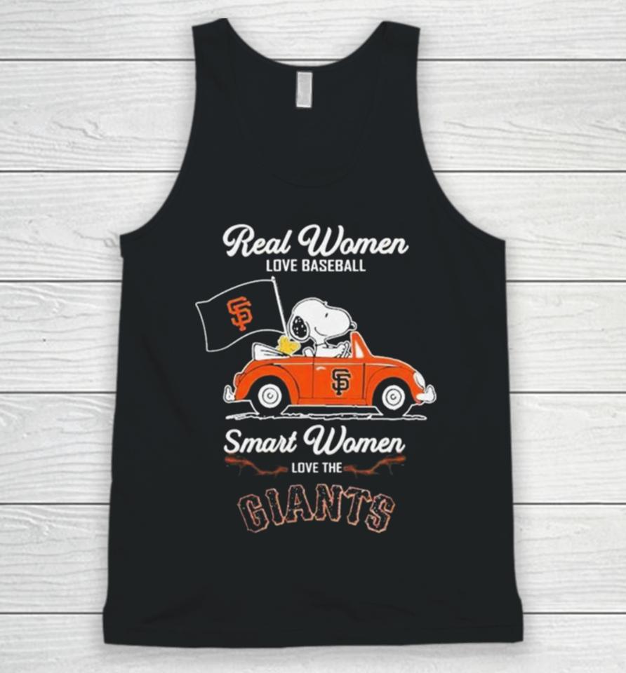 Peanuts Snoopy And Woodstock On Car Real Women Love Baseball Smart Women Love The Sf Giants Unisex Tank Top