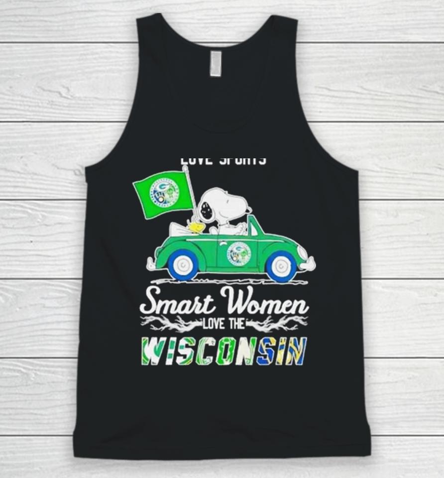 Peanuts Snoopy And Woodstock On Car Real Women Love Baseball Smart Women Love The Wisconsin 2024 Unisex Tank Top