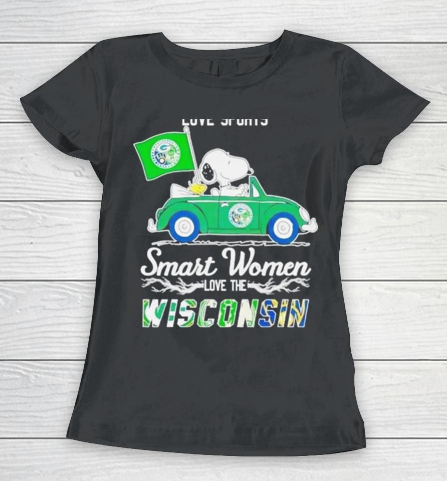 Peanuts Snoopy And Woodstock On Car Real Women Love Baseball Smart Women Love The Wisconsin 2024 Women T-Shirt