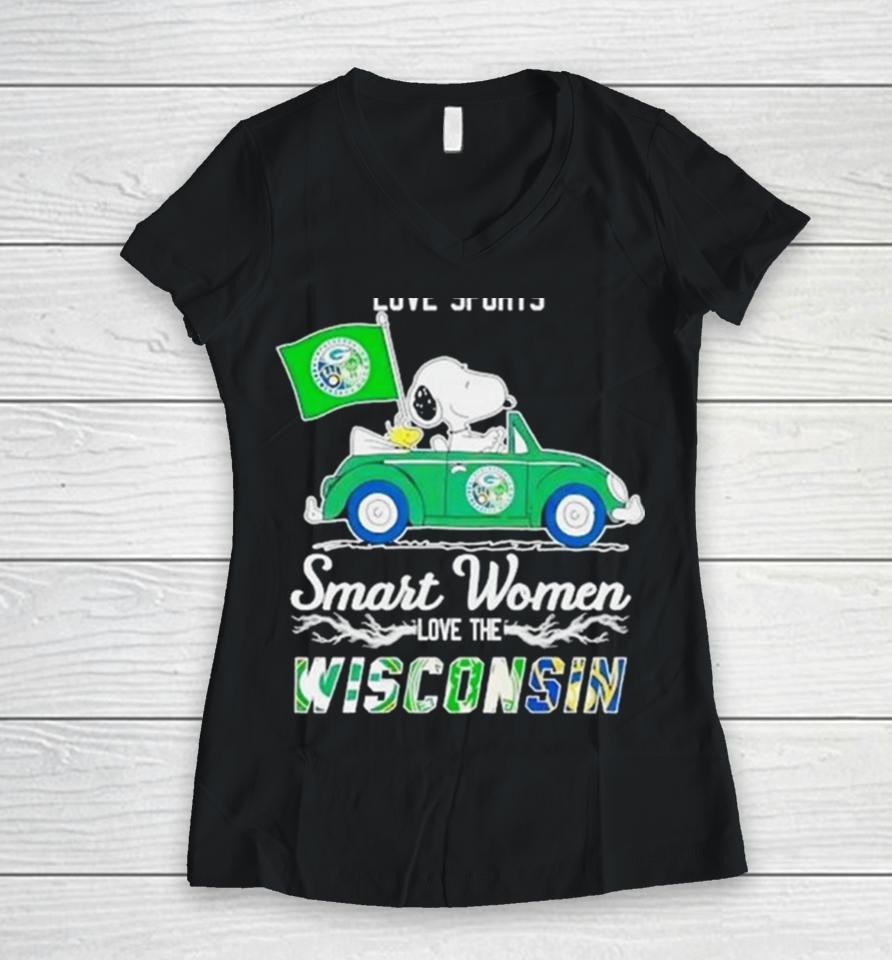 Peanuts Snoopy And Woodstock On Car Real Women Love Baseball Smart Women Love The Wisconsin 2024 Women V-Neck T-Shirt