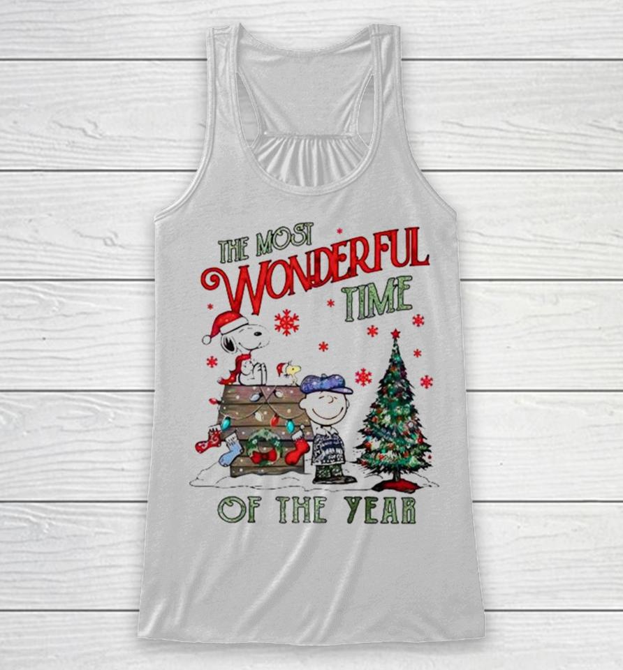 Peanuts Snoopy The Most Wonderful Time Of The Year Merry Christmas Racerback Tank