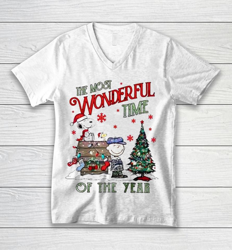 Peanuts Snoopy The Most Wonderful Time Of The Year Merry Christmas Unisex V-Neck T-Shirt