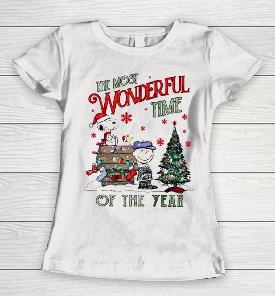 Peanuts Snoopy The Most Wonderful Time Of The Year Merry Christmas Women T-Shirt