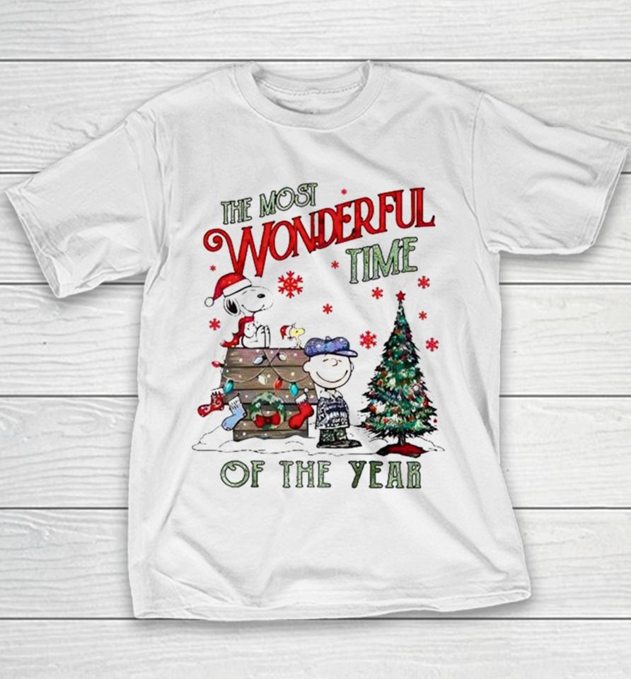 Peanuts Snoopy The Most Wonderful Time Of The Year Merry Christmas Youth T-Shirt