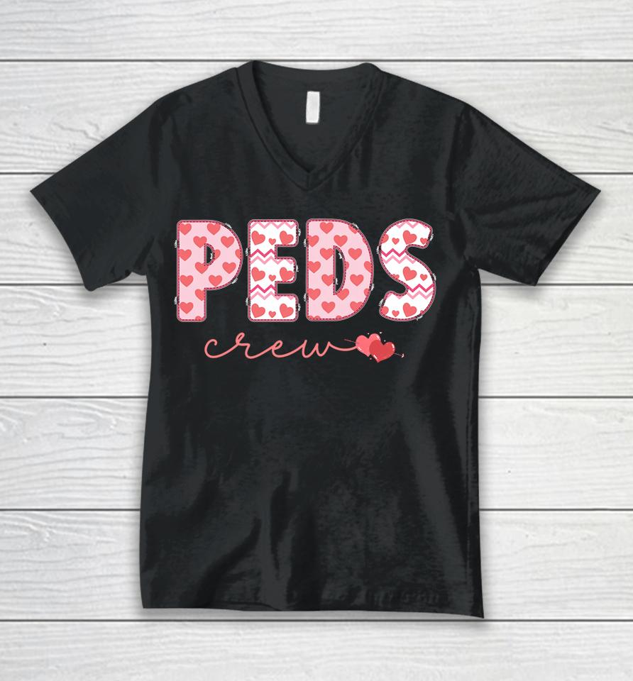 Peds Crew Nurse Valentine's Day Heart Pediatrics Nursing Unisex V-Neck T-Shirt