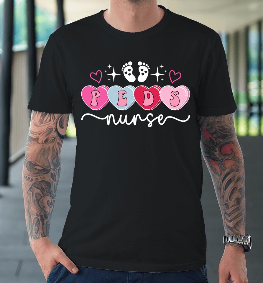 Peds Nurse Valentine Hearts Pediatric Nursing Valentines Day Premium T-Shirt
