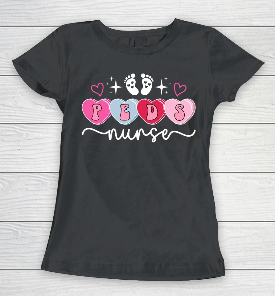 Peds Nurse Valentine Hearts Pediatric Nursing Valentines Day Women T-Shirt