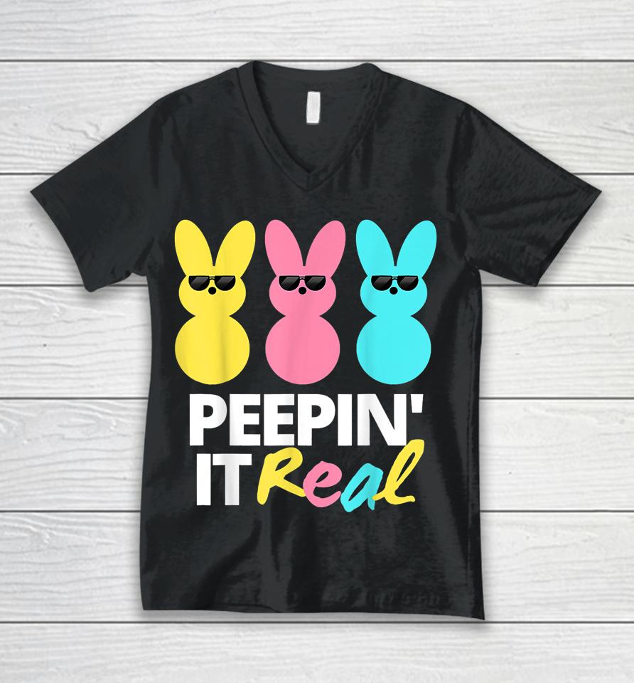 Peepin It Real Easter Day Bunny Unisex V-Neck T-Shirt
