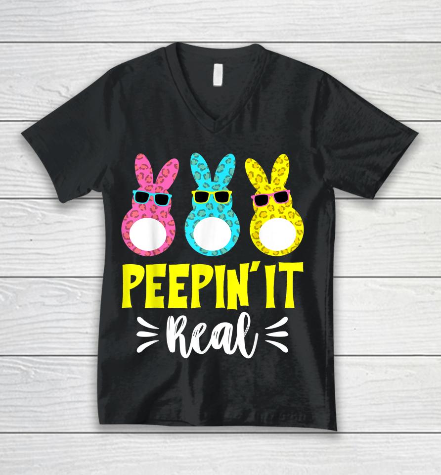 Peepin It Real Happy Easter Bunny Egg Hunt Funny Unisex V-Neck T-Shirt