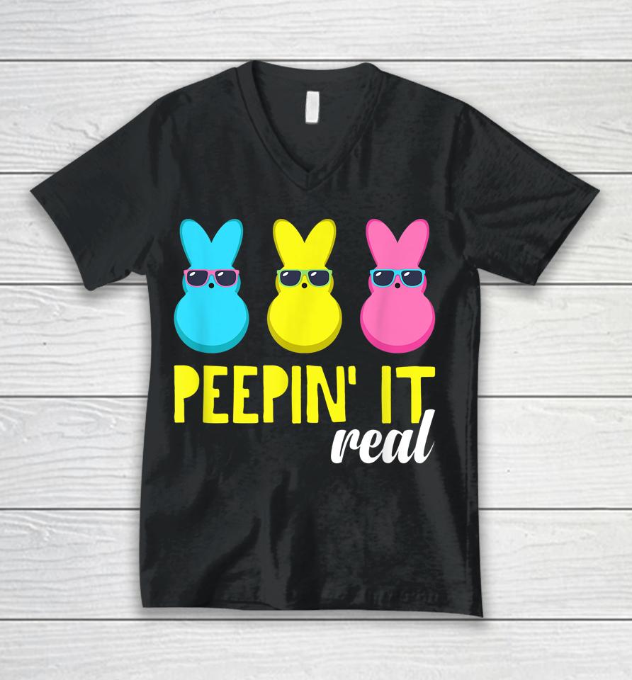 Peepin It Real Happy Easter Bunny Egg Hunt Unisex V-Neck T-Shirt