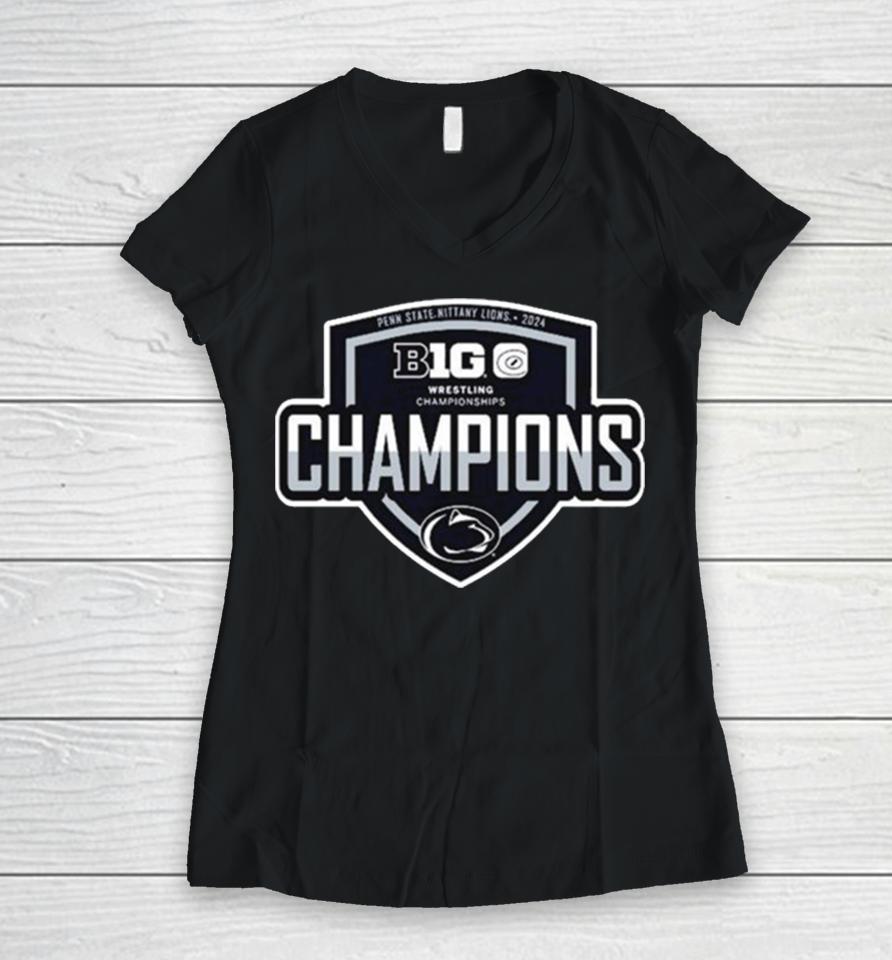 Penn State Nittany Lions 2024 Big Ten Wrestling Champions Women V-Neck T-Shirt