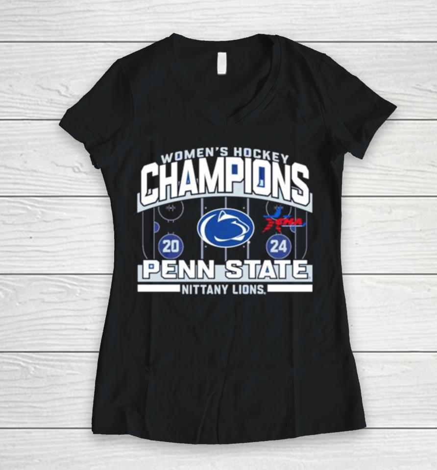 Penn State Nittany Lions 2024 Cha Women’s Ice Hockey Regular Season Conference Champions Women V-Neck T-Shirt