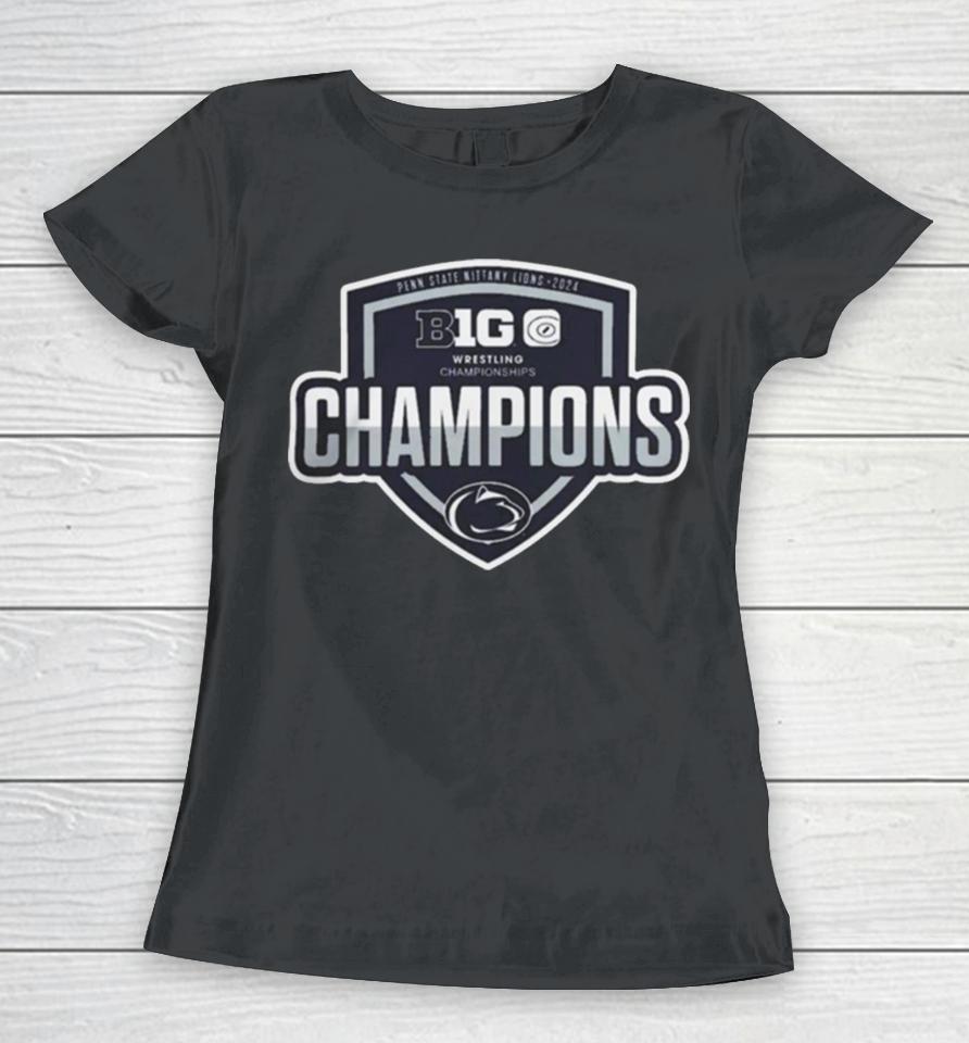 Penn State Nittany Lions Blue 84 2024 Big Ten Wrestling Tournament Champions Locker Room Women T-Shirt
