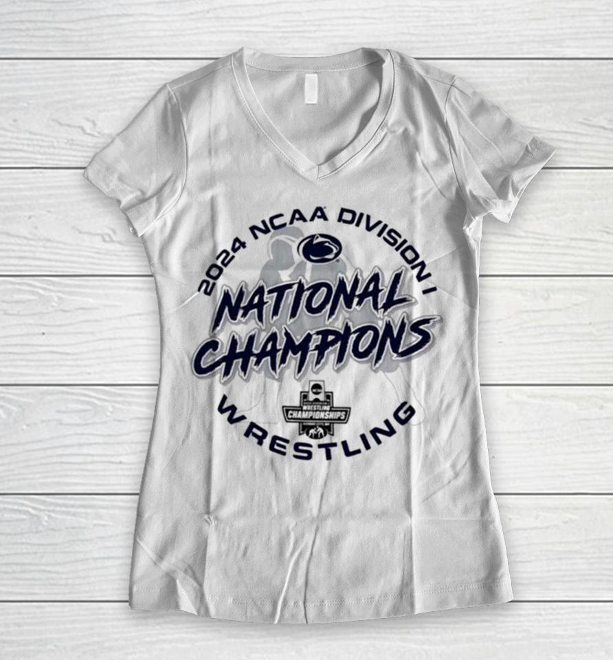 Penn State Nittany Lions Champion 2024 Ncaa Wrestling National Champions Locker Room Women V-Neck T-Shirt