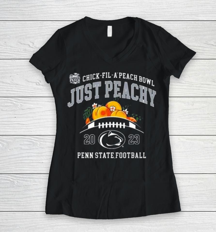 Penn State Nittany Lions Football 2023 Chick Fil A Peach Bowl Just Peachy Women V-Neck T-Shirt