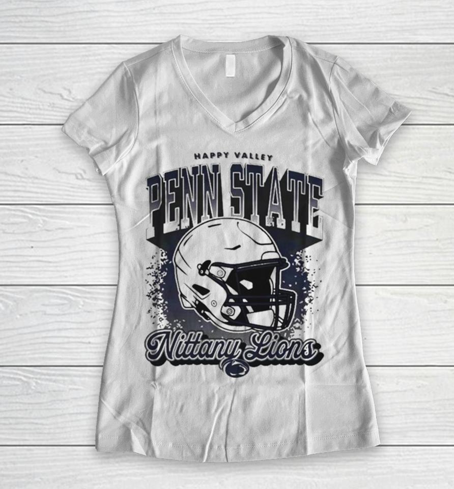 Penn State Nittany Lions Football Iso Helmet Happy Valley Women V-Neck T-Shirt