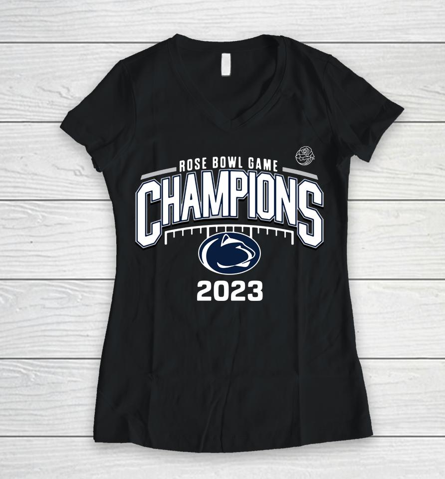 Penn State Nittany Lions Merch 2023 Rose Bowl Game Champions Women V-Neck T-Shirt