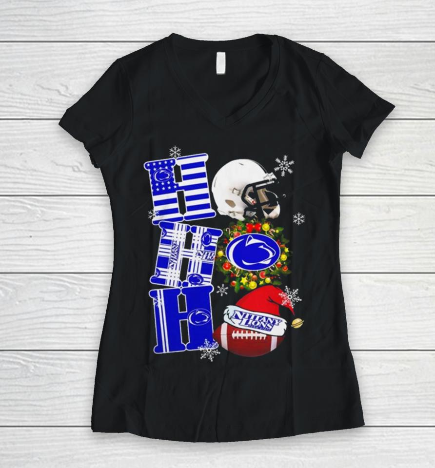 Penn State Nittany Lions Ncaa Ho Ho Ho Christmas Women V-Neck T-Shirt