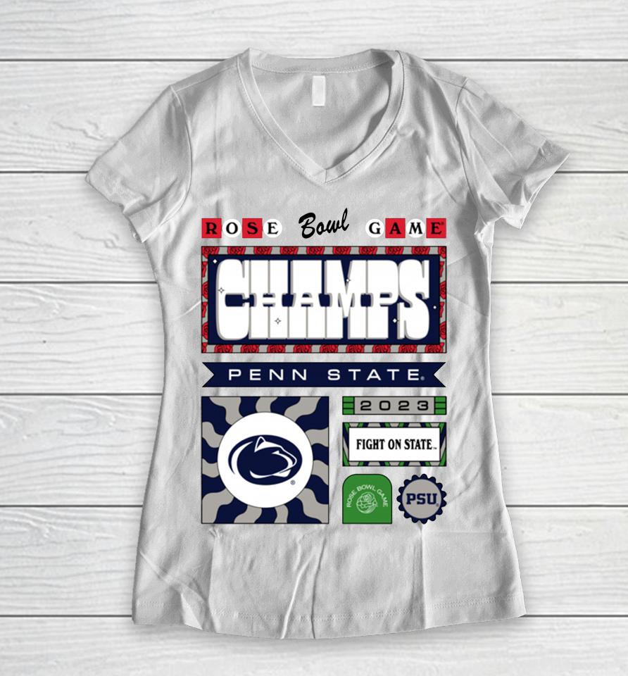 Penn State Nittany Lions Rose 2023 Bowl Champs Women V-Neck T-Shirt