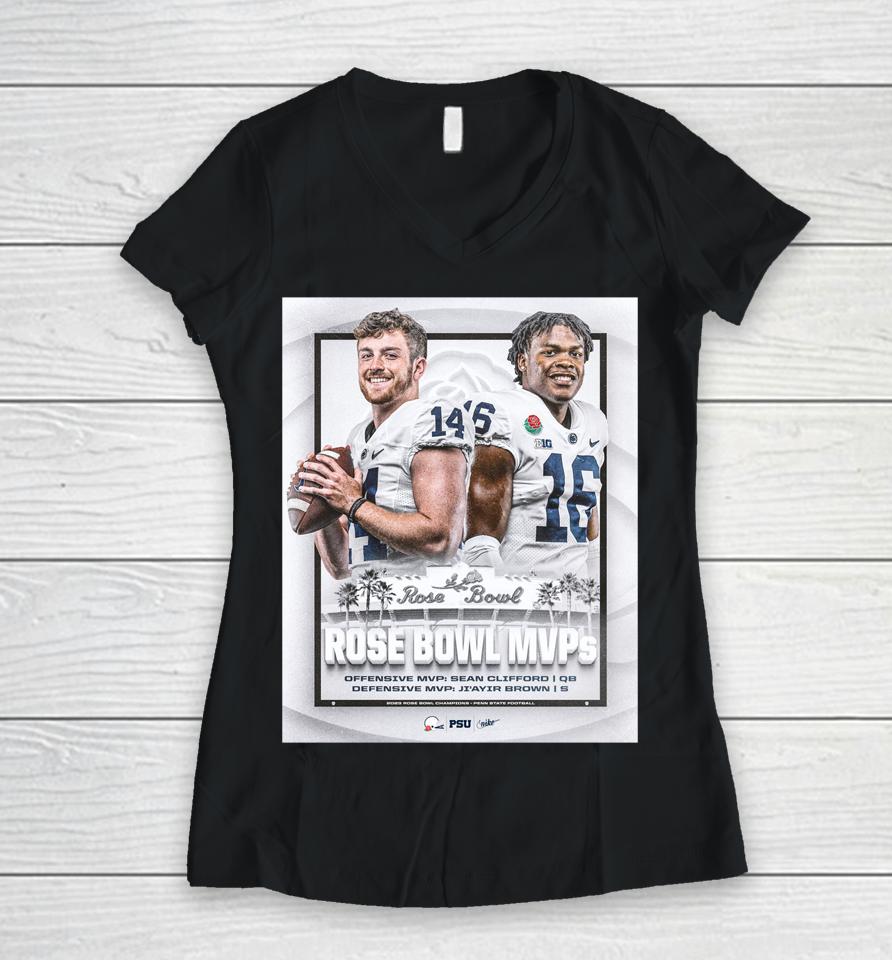 Penn State Rose Bowl Mvp 2023 Ji'ayir Brown And Sean Clifford Women V-Neck T-Shirt