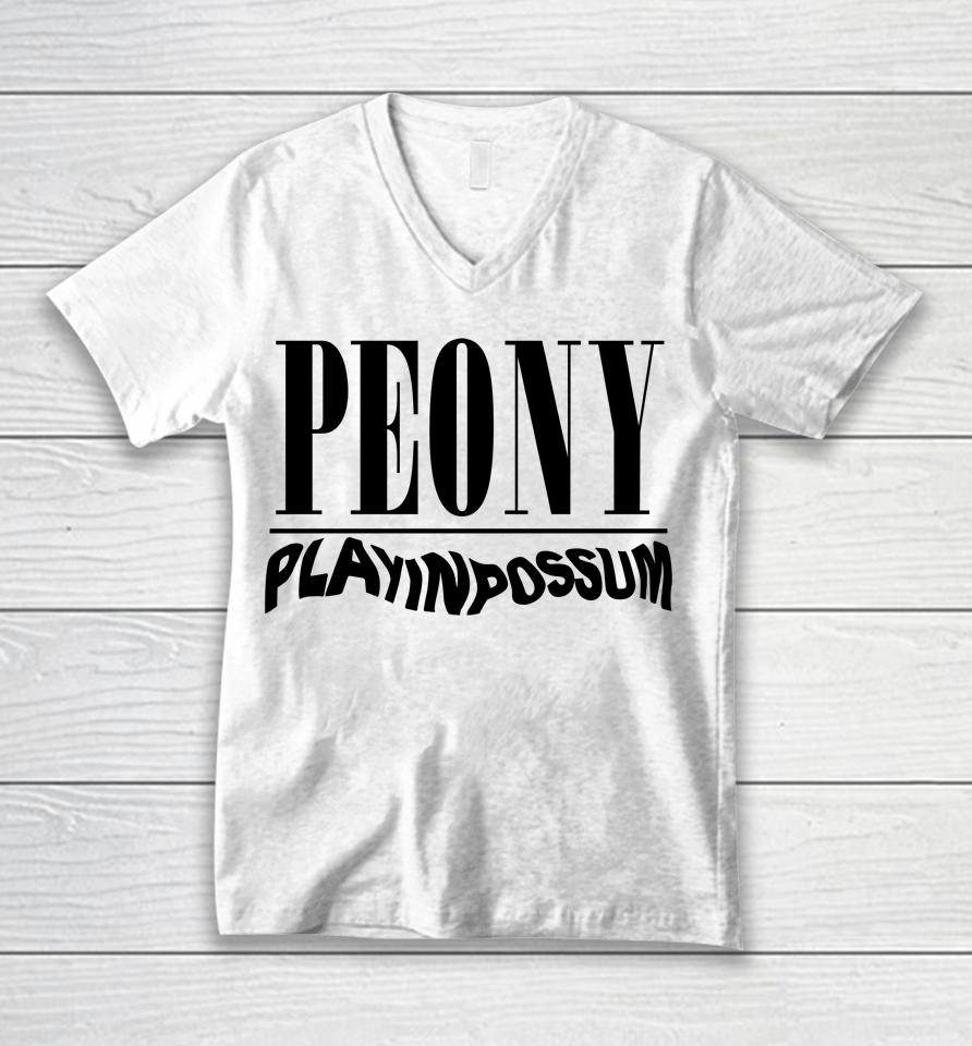 Peony Play In Possum Unisex V-Neck T-Shirt